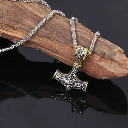 Viking Vintage Pirate Rune Hammer Pendant Necklace