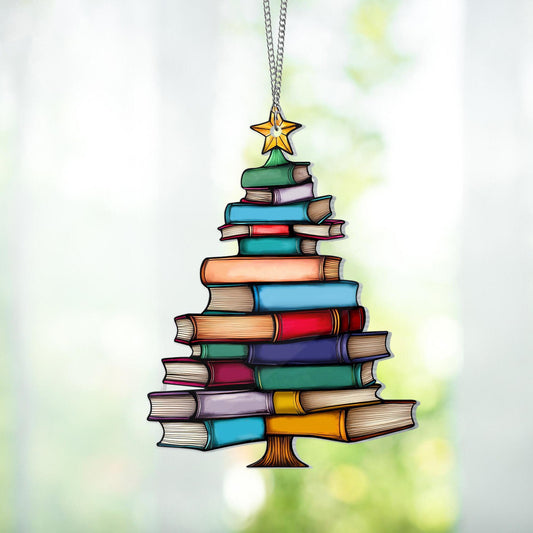 🔥LAST DAY 50% OFF - 🎄📚✨Christmas Book Tree Suncatcher Ornament(2D Flat)