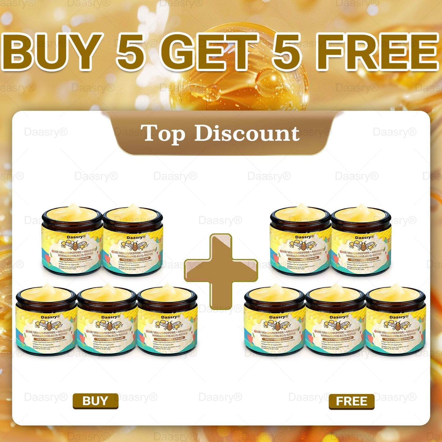 🔥 🗽Made & Shipped from USA | Clinically Proven: Daasry® Bee Venom Treatment Cream with bee venom peptides, botulinum toxin, hyaluronic acid, and collagen💧. Targets wrinkles, fine lines, sagging, stretch marks, dark spots—firming, lifting and more