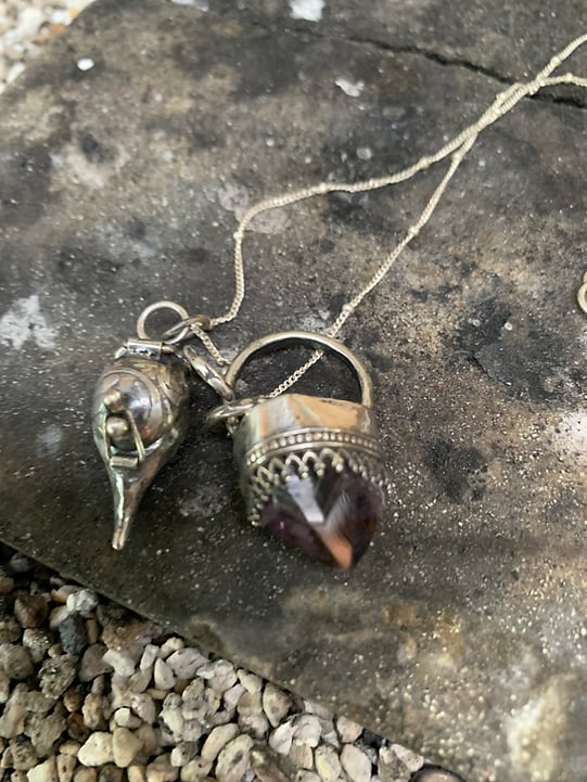 Amethyst and crow skull locket talisman