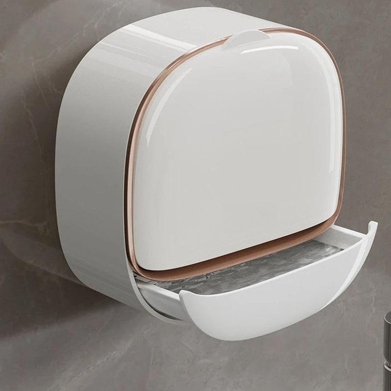 Luxury Soap Holder with Drain Tray, Waterproof Soap Dish Holder, Keep Soap Bars Dry, Adhesive Soap Case Box Wall Mounted for Shower, Bathroom, Bathtub, White