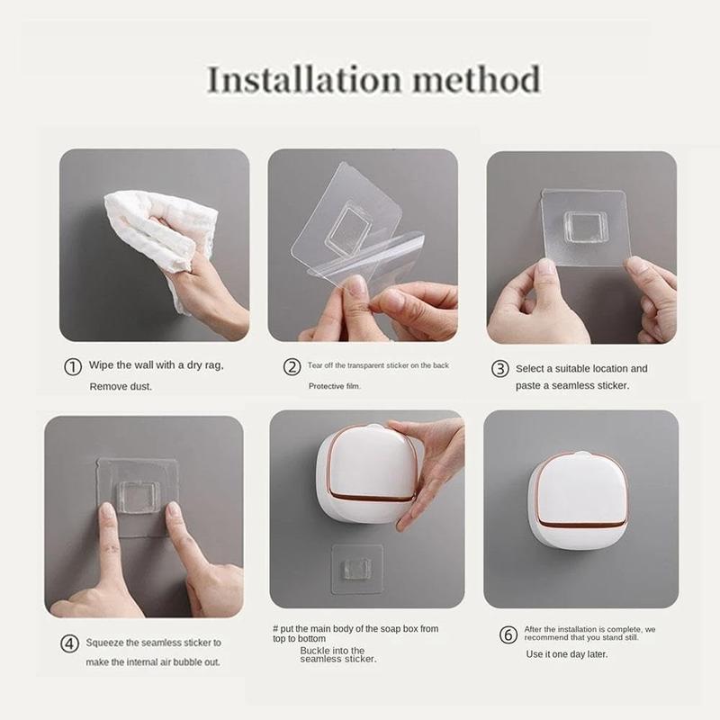 Luxury Soap Holder with Drain Tray, Waterproof Soap Dish Holder, Keep Soap Bars Dry, Adhesive Soap Case Box Wall Mounted for Shower, Bathroom, Bathtub, White
