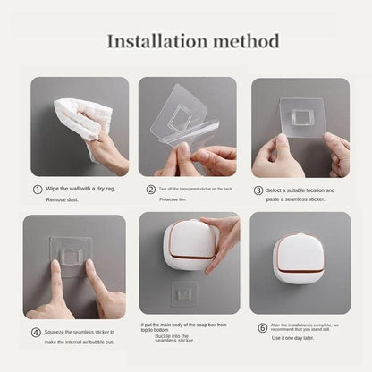 Luxury Soap Holder with Drain Tray, Waterproof Soap Dish Holder, Keep Soap Bars Dry, Adhesive Soap Case Box Wall Mounted for Shower, Bathroom, Bathtub, White