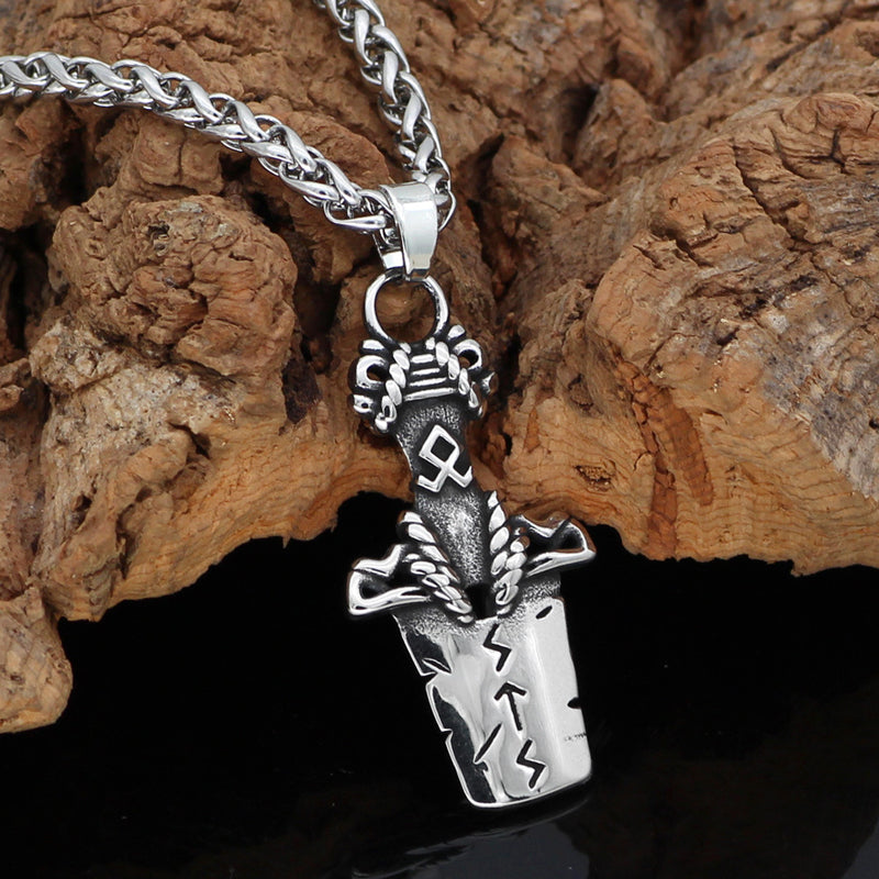 Viking Totem Odin Sword Stainless Pendant Men's Necklace