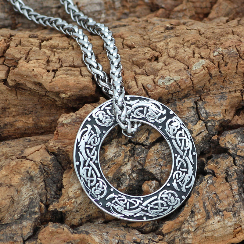 Viking Wolf Crow Pendant Vintage Men's Necklace