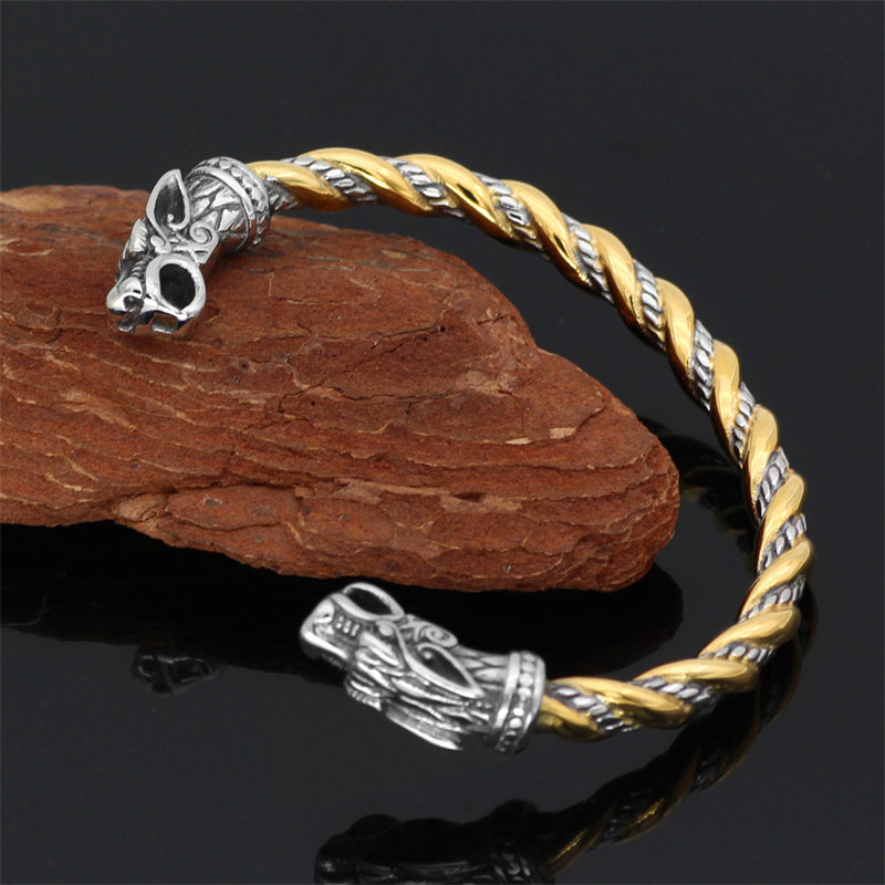 Nordic Viking Odin Faucet Solid Two Color Open Men's Bracelet