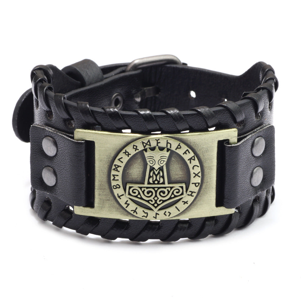 Men's Alloy Leather Design Thor's Hammer Bracelet