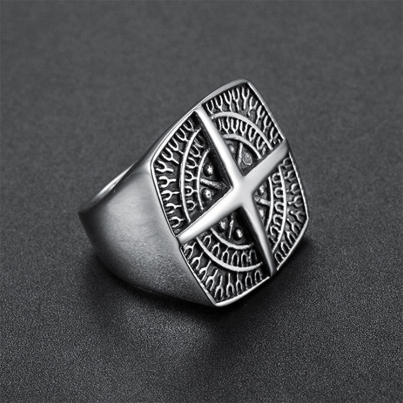 Compass Cross Personality Titanium Steel Ring