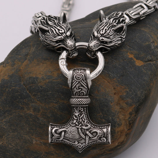 Viking Odin Celtic Wolf Head Pendant Men's Necklace