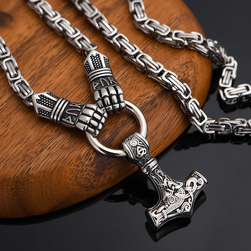 Nordic Viking Thor's Hammer Pendant Domineering Palm Emperor Necklace