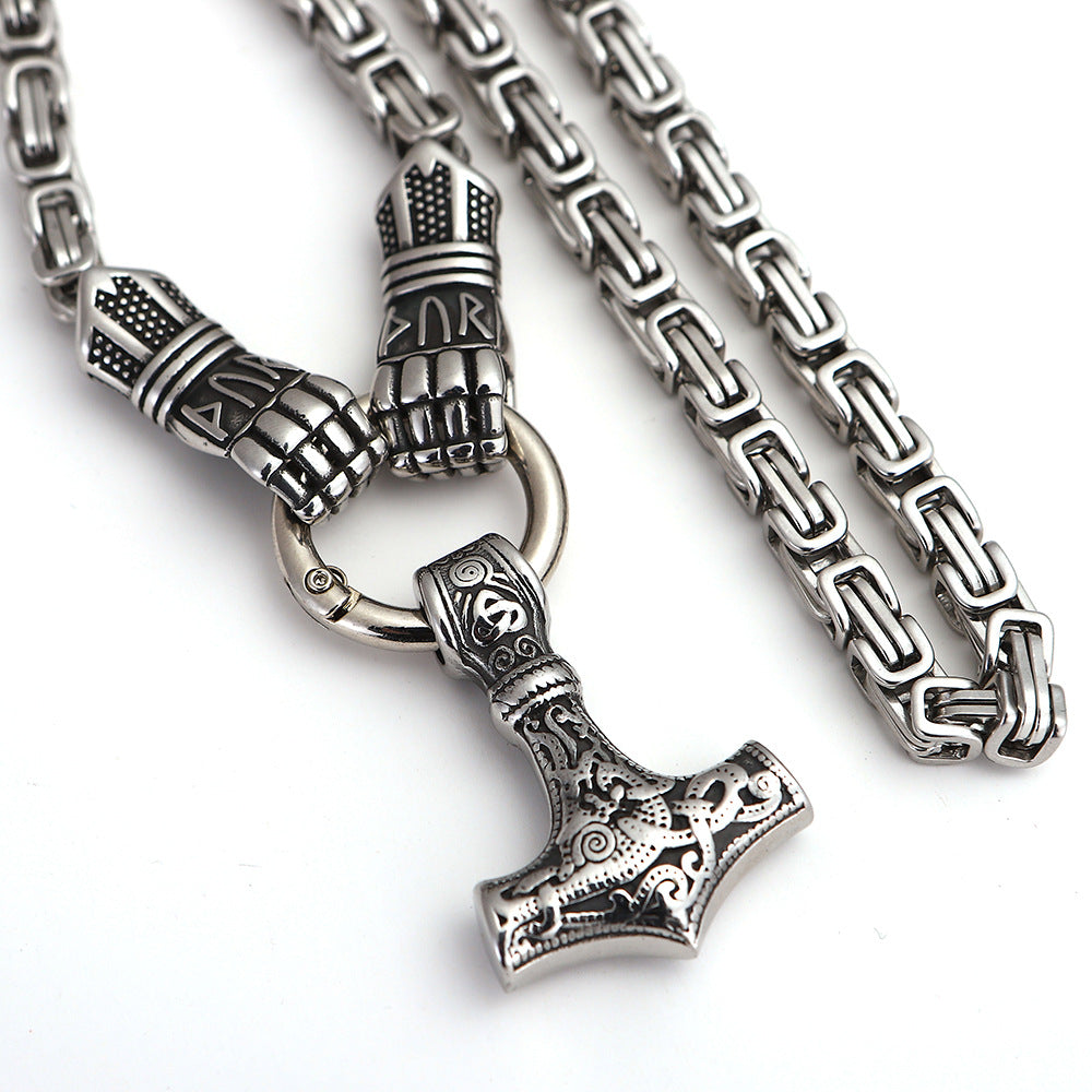 Nordic Viking Thor's Hammer Pendant Domineering Palm Emperor Necklace