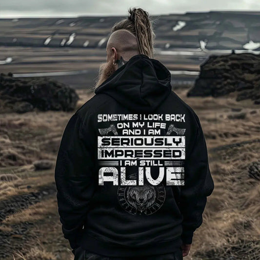 Viking Sometimes I Look Back On My Life Printed Men's Hoodie