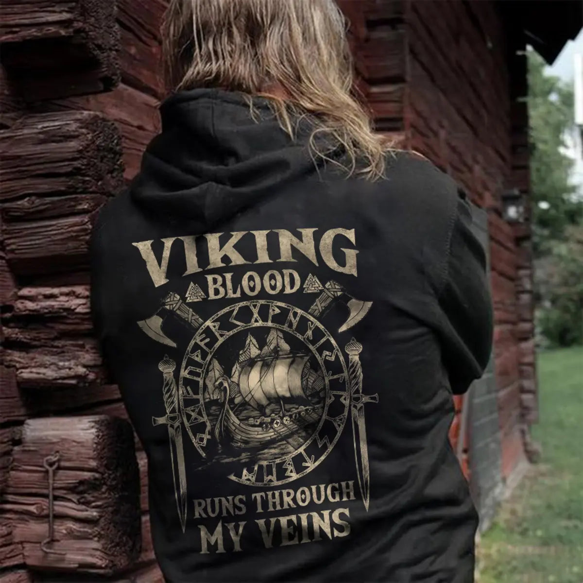 Viking Blood Runs Through My Veins Printed Men's Hoodie