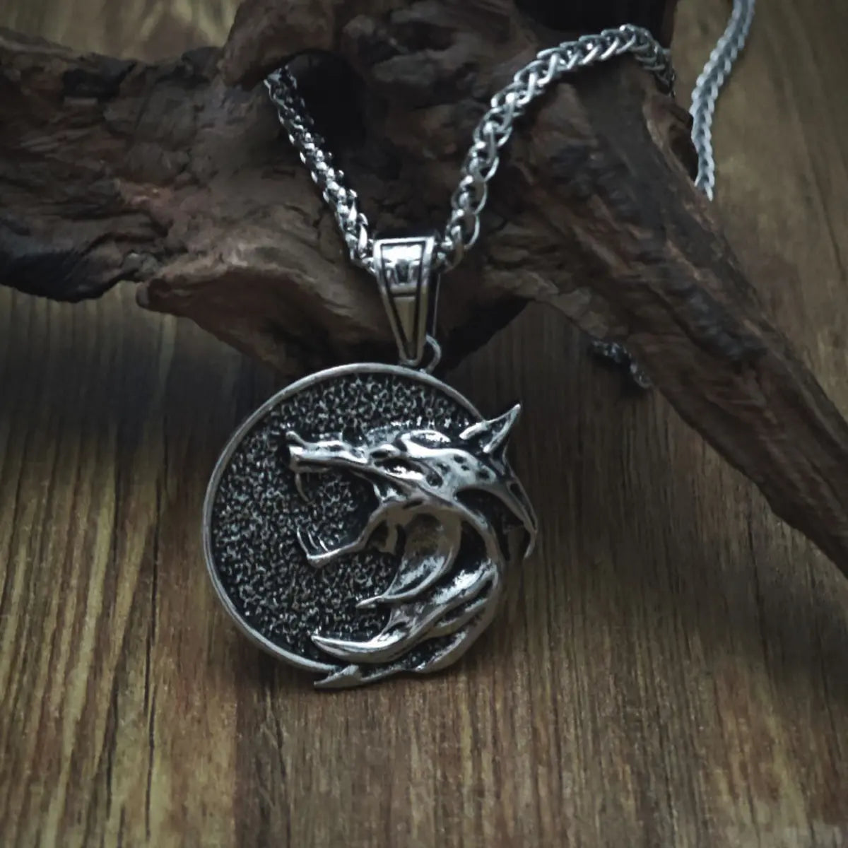 Viking Wolf Head Pendant Medallion Pendant Necklace