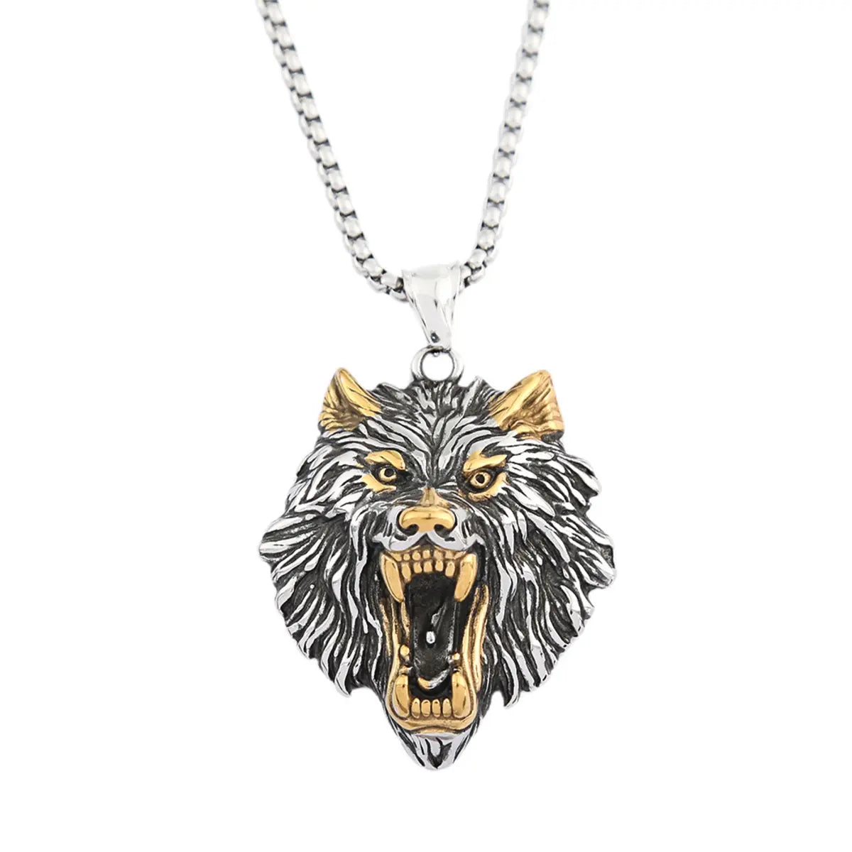 Domineering Personalized Viking Wolf Head Pendant Necklace