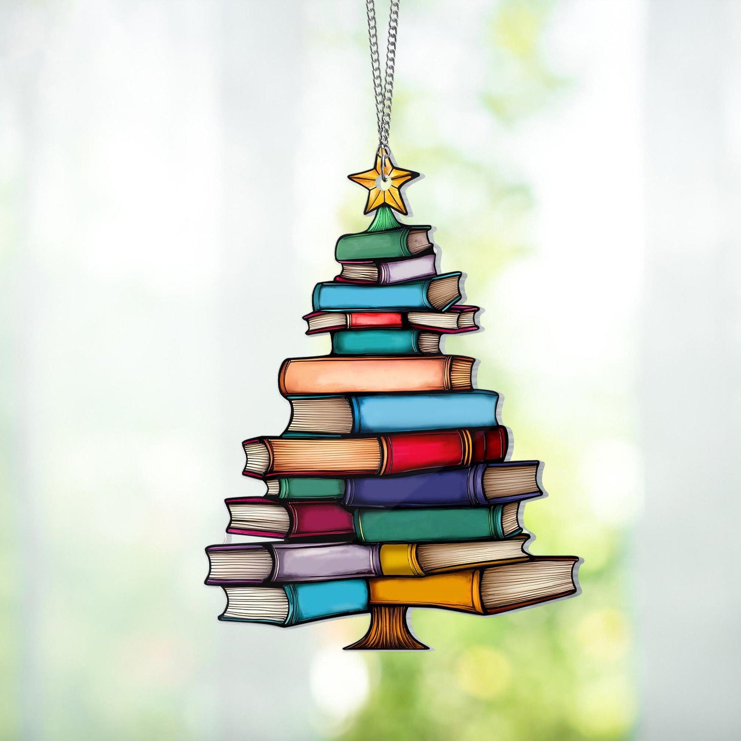 🔥LAST DAY 50% OFF - 🎄📚✨Christmas Book Tree Suncatcher Ornament(2D Flat)