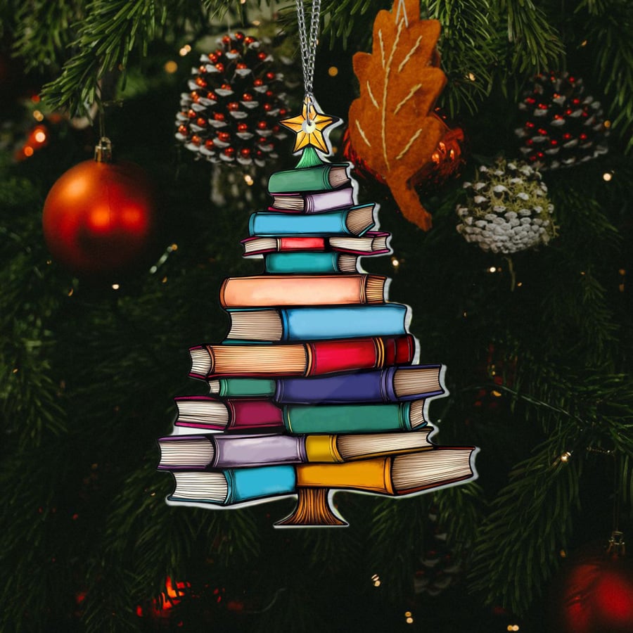 🔥LAST DAY 50% OFF - 🎄📚✨Christmas Book Tree Suncatcher Ornament(2D Flat)