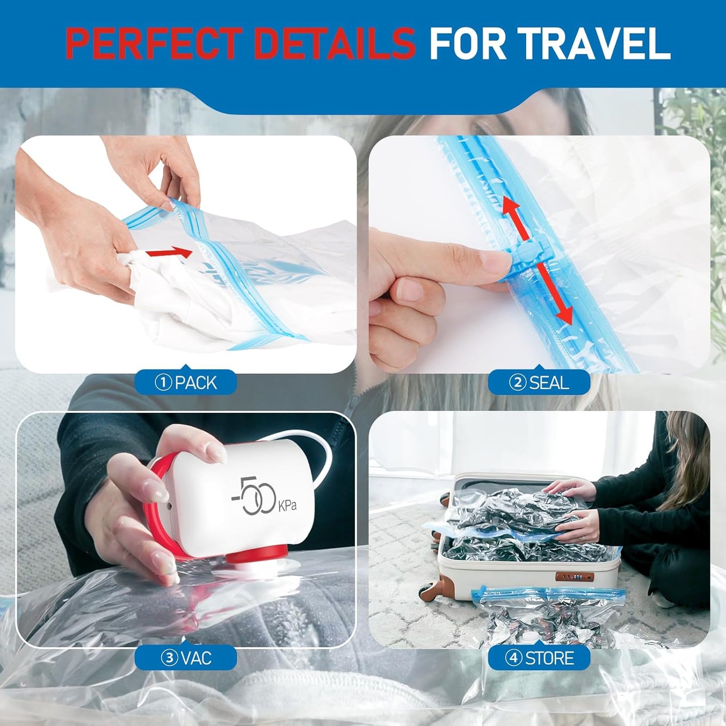 🔥Last Day Clearance🏆9 Pack Lightweight Travel Bags with USB Electric Pump