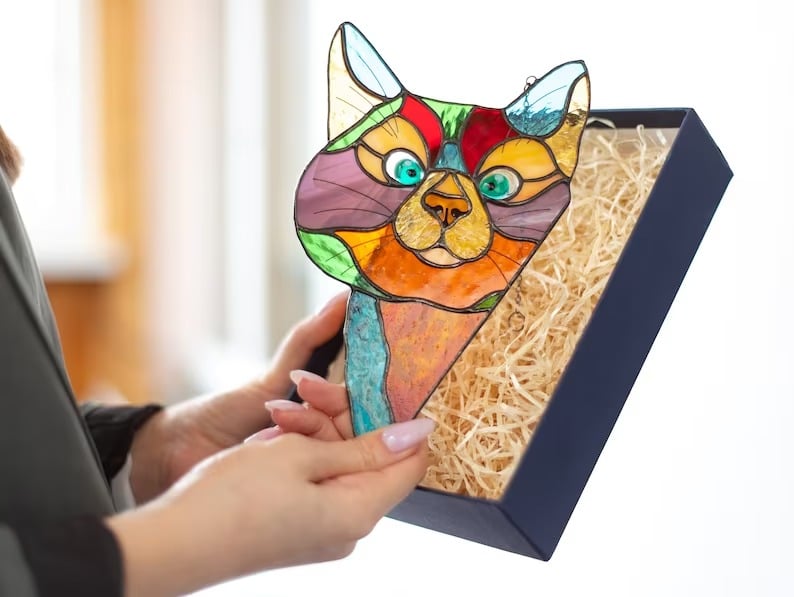 😻Handmade Stain Cat Suncatcher For Window❤️Perfect for spring decoration❤️