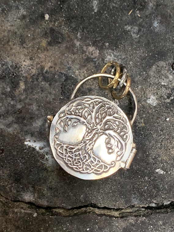 Triple moon silver locket with tree life