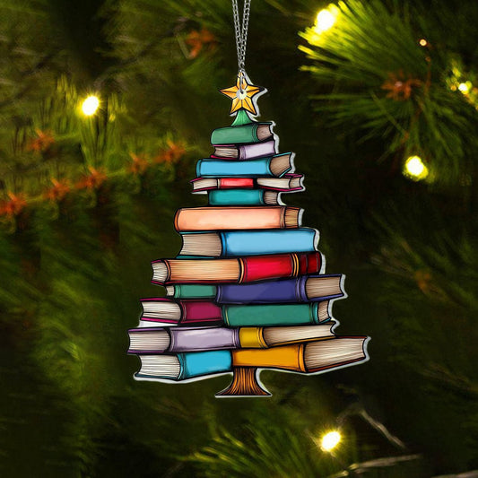 🔥LAST DAY 50% OFF - 🎄📚✨Christmas Book Tree Suncatcher Ornament(2D Flat)