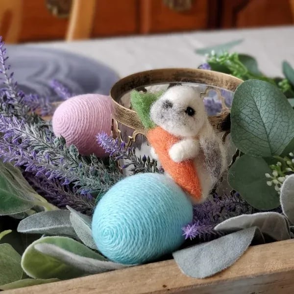 Felted Lop Eared Bunny With Carrot