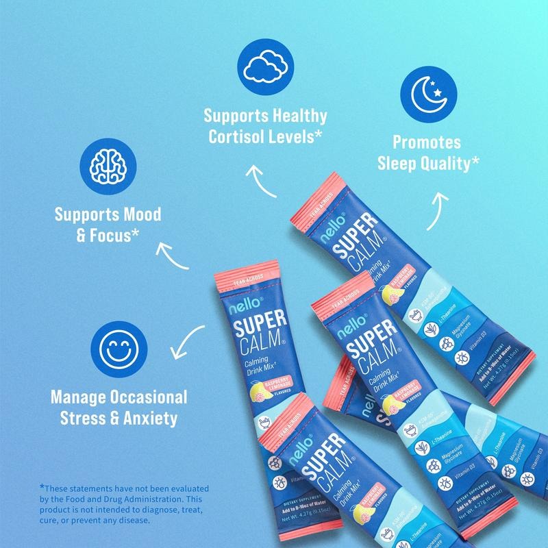 Calming Drink Mix with KSM-66 Ashwagandha, Vitamin D3, Magnesium & L-Theanine -Supports Cortisol Balance,Mood &Sleep,Helps Manage Occasional Stress-Travel Packets(20 Servings Each) (Pack of 2)