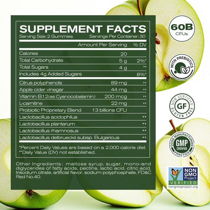 Apple Cider Vinegar Gummies Formulated to Support Normal Energy Levels & Gut Health - Supports Digestion, Detox & Cleansing - ACV Gummies W/VIT B12 Dietary Edible Fitness