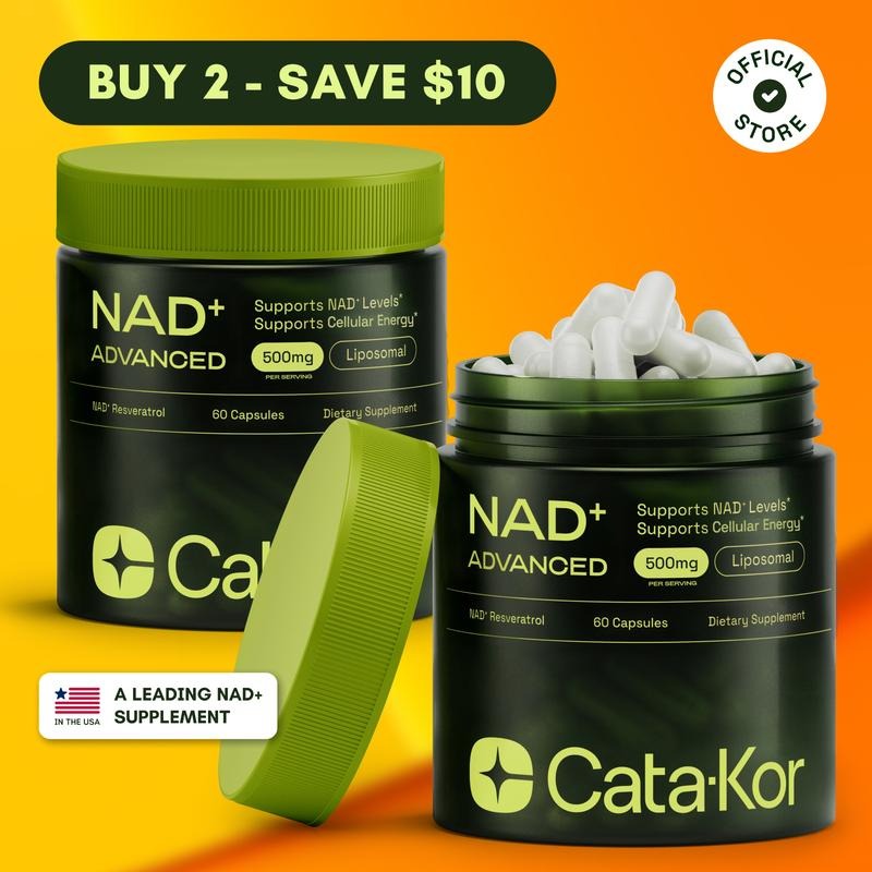 2x Cata-Kor NAD+ Advanced 🔋 – 500mg High-Power Supplement for Energy ⚡ & Healthy Aging 🌿 (120 Caps / 60-Day Supply)