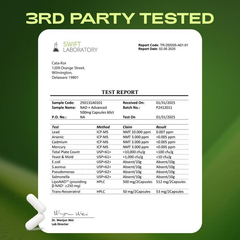 2x Cata-Kor NAD+ Advanced 🔋 – 500mg High-Power Supplement for Energy ⚡ & Healthy Aging 🌿 (120 Caps / 60-Day Supply)