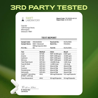 2x Cata-Kor NAD+ Advanced 🔋 – 500mg High-Power Supplement for Energy ⚡ & Healthy Aging 🌿 (120 Caps / 60-Day Supply)