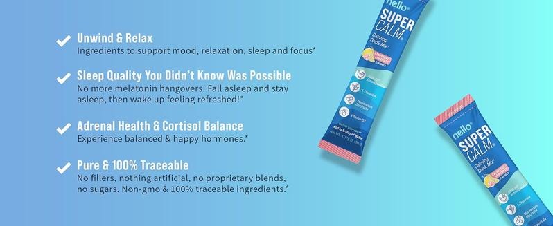 Calming Drink Mix with KSM-66 Ashwagandha, Vitamin D3, Magnesium & L-Theanine -Supports Cortisol Balance,Mood &Sleep,Helps Manage Occasional Stress-Travel Packets(20 Servings Each) (Pack of 2)